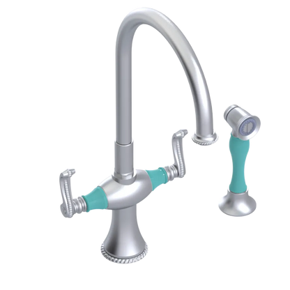 Rubinet Two Handle Single Hole Kitchen Set with Hand Spray Satin Chrome
