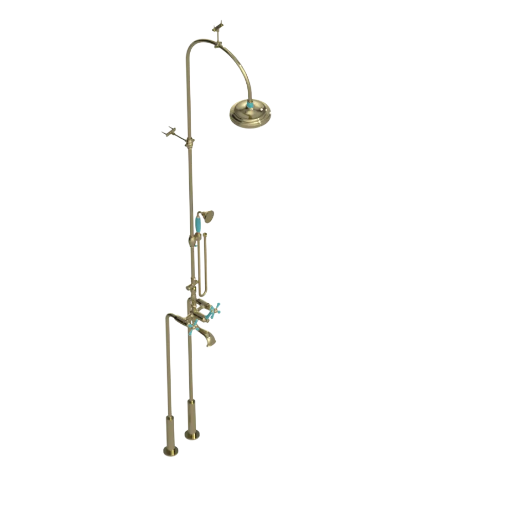 Rubinet Floor Mount Tub & Shower with hand held shower Natural Brass