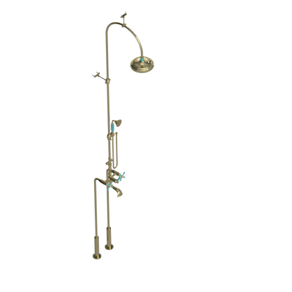 Rubinet Floor Mount Tub & Shower with hand held shower Natural Brass