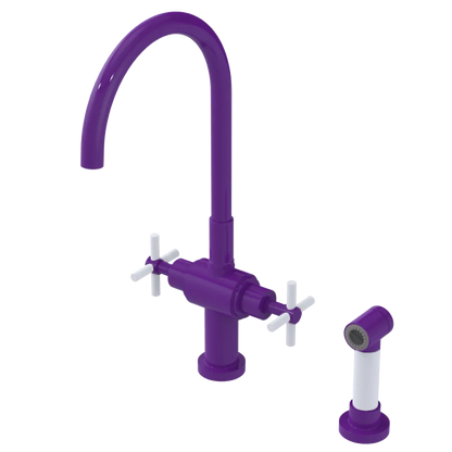 Rubinet Two Handle Single Hole Kitchen Set with LaSalle Spout with Hand Spray Purple Haze