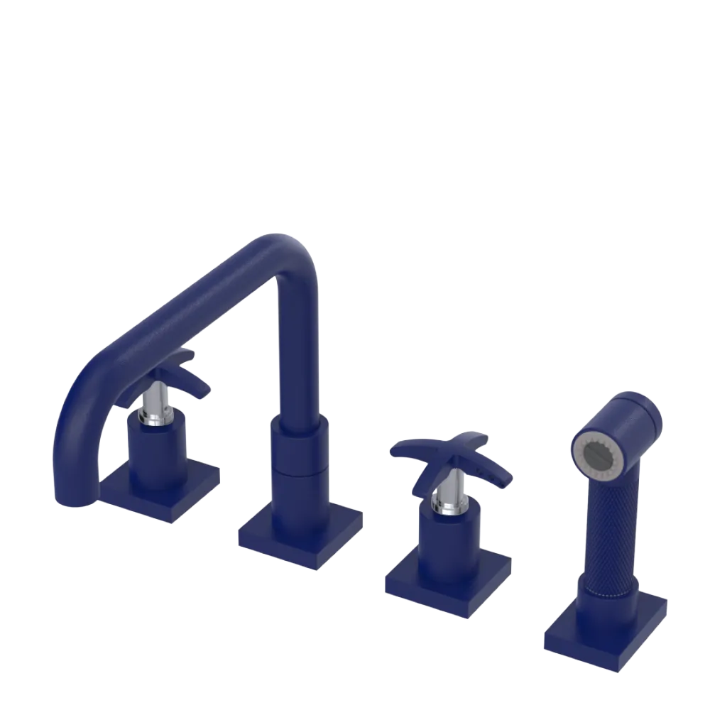 Rubinet Widespread Kitchen Set with Genesis Spout with Hand Spray Midnight Blue