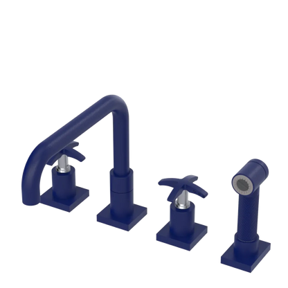 Rubinet Widespread Kitchen Set with Genesis Spout with Hand Spray Midnight Blue