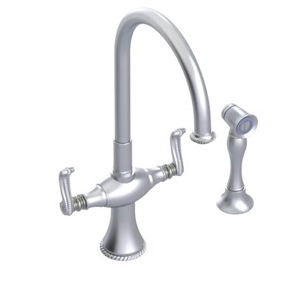 Rubinet Two Handle Single Hole Kitchen Set with Hand Spray Satin Chrome