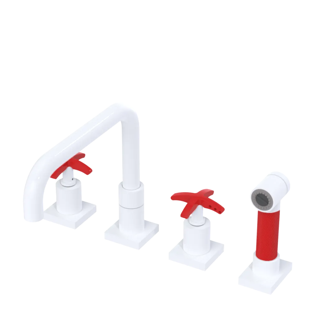 Rubinet Widespread Kitchen Set with Genesis Spout with Hand Spray White