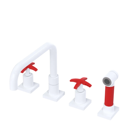 Rubinet Widespread Kitchen Set with Genesis Spout with Hand Spray White