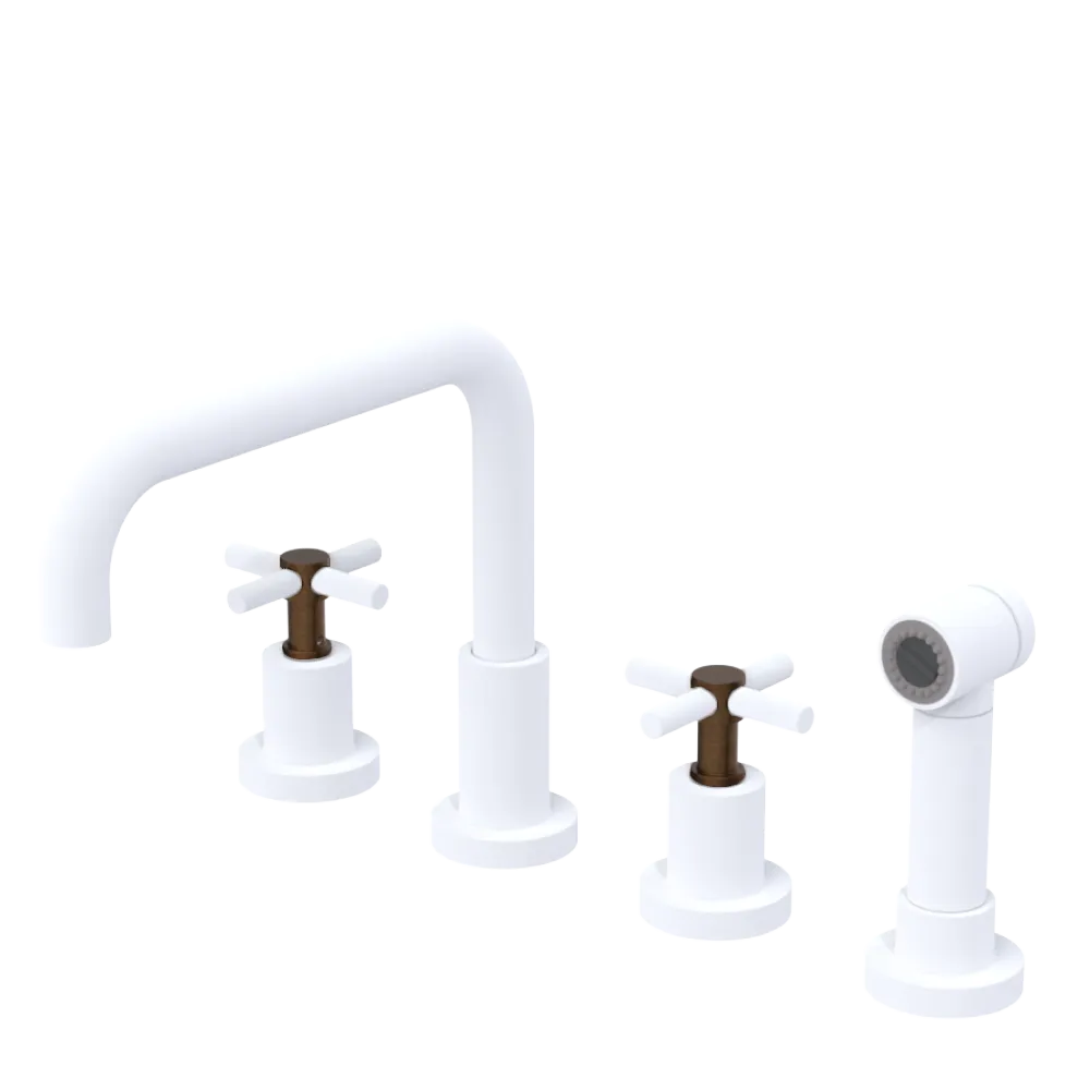 Rubinet Widespread Kitchen Set with Hand Spray Matt White