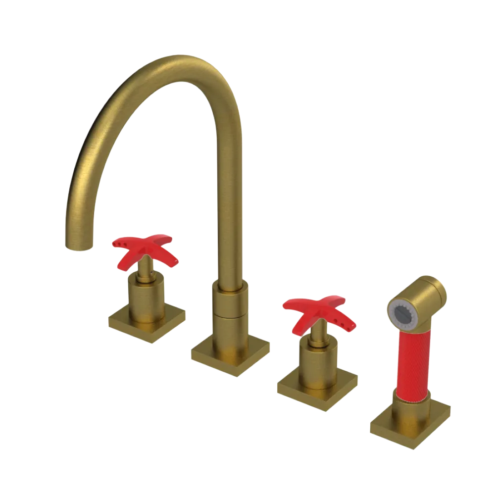 Rubinet Widespread Kitchen Set with Hand Spray Antique Brass Matt