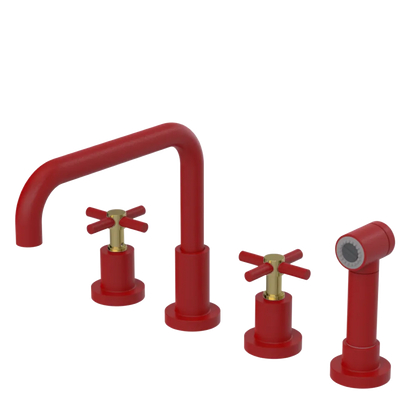 Rubinet Widespread Kitchen Set with Hand Spray Maroon