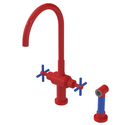Rubinet Two Handle Single Hole Kitchen Set with LaSalle Spout with Hand Spray Red