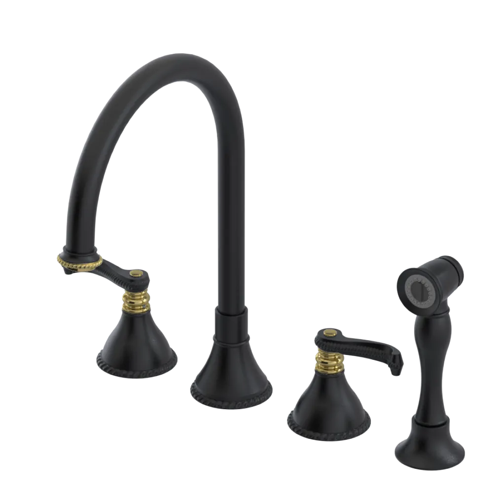 Rubinet Widespread Kitchen Set with Hand Spray Matt Black