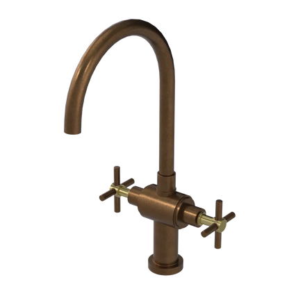 Rubinet Two Handle Single Hole Kitchen Set with LaSalle Spout Tuscan Brass