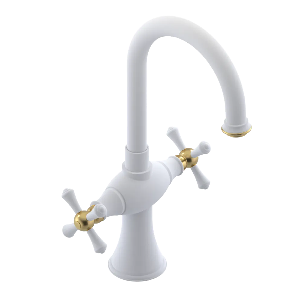Rubinet Single Hole Dual Handle Lav. Set. (less drain) Matt White