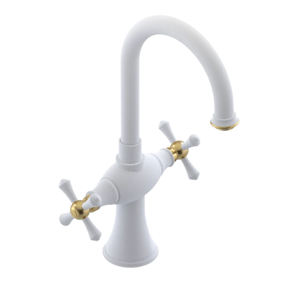 Rubinet Single Hole Dual Handle Lav. Set. (less drain) Matt White