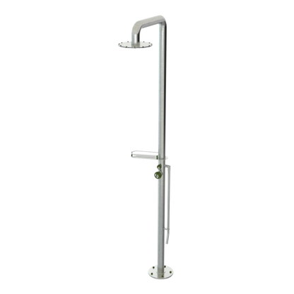 Rubinet Pressure Balance Outdoor Shower with Foot Rinse & 10" Shower Head (with shelf) - 304 Stainless Steel Satin Nickel