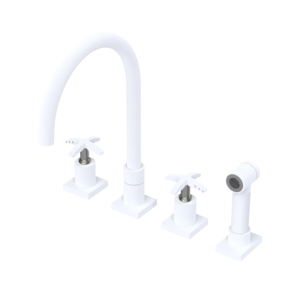 Rubinet Widespread Kitchen Set with Hand Spray Matt White