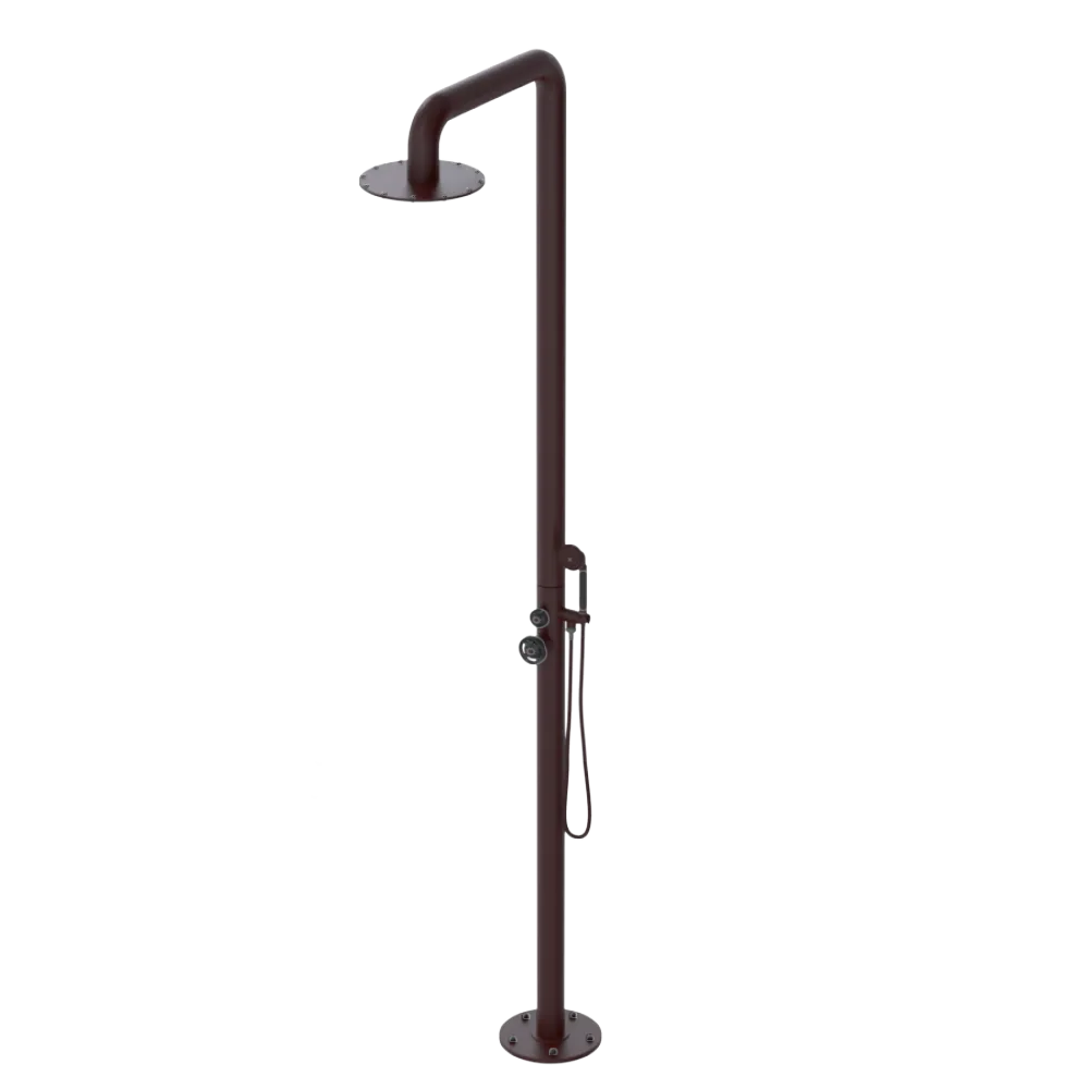 Rubinet Pressure Balance Outdoor Shower with Hand Held Shower & 10" Shower Head - 304 Stainless Steel Bordeaux