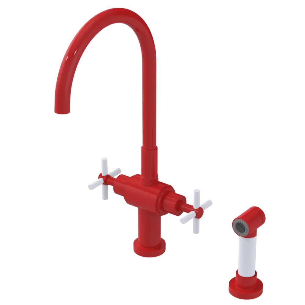 Rubinet Two Handle Single Hole Kitchen Set with LaSalle Spout with Hand Spray Red