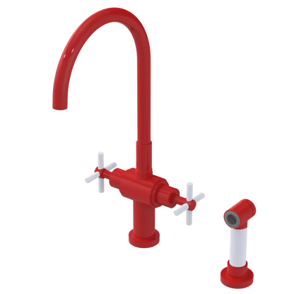 Rubinet Two Handle Single Hole Kitchen Set with LaSalle Spout with Hand Spray Red