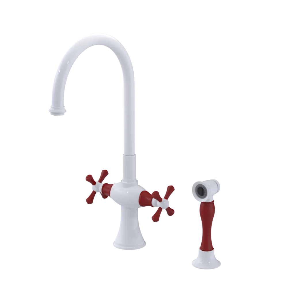 Rubinet Two Handle Single Hole Kitchen Set with Hand Spray White