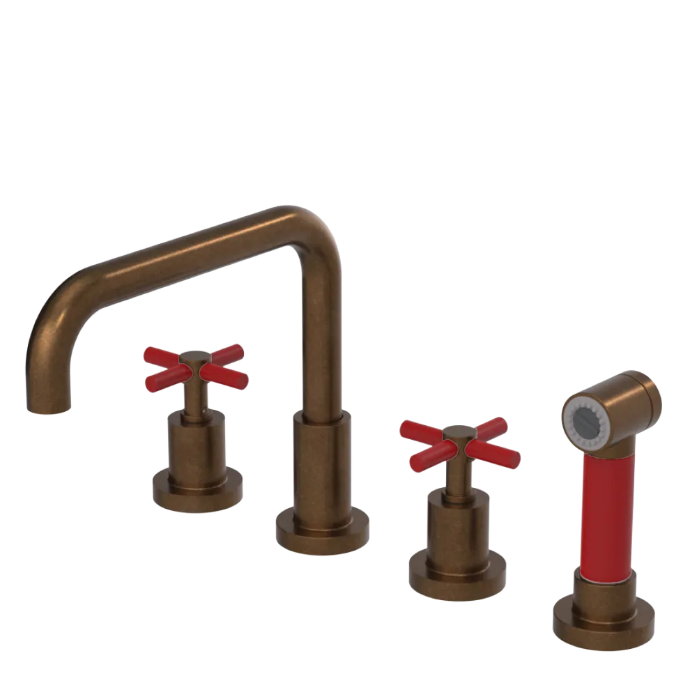 Rubinet Widespread Kitchen Set with Hand Spray Tuscan Brass