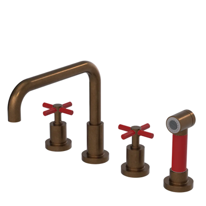Rubinet Widespread Kitchen Set with Hand Spray Tuscan Brass
