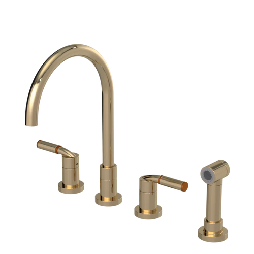 Rubinet Widespread Kitchen Set with Hand Spray Gold
