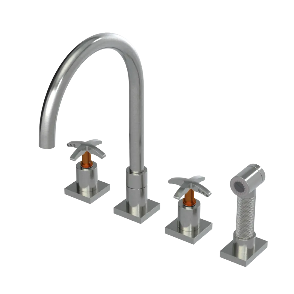 Rubinet Widespread Kitchen Set with Hand Spray Satin Nickel