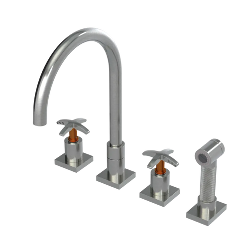 Rubinet Widespread Kitchen Set with Hand Spray Satin Nickel