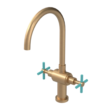 Rubinet Two Handle Single Hole Kitchen Set with LaSalle Spout Satin Gold