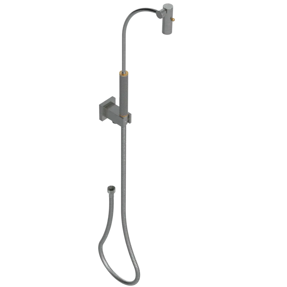 Rubinet Hand Held Shower Bidet with Extended Reach & Dual Function Spray Including Wall Bracket with Supply & Hose (Square) Satin Nickel