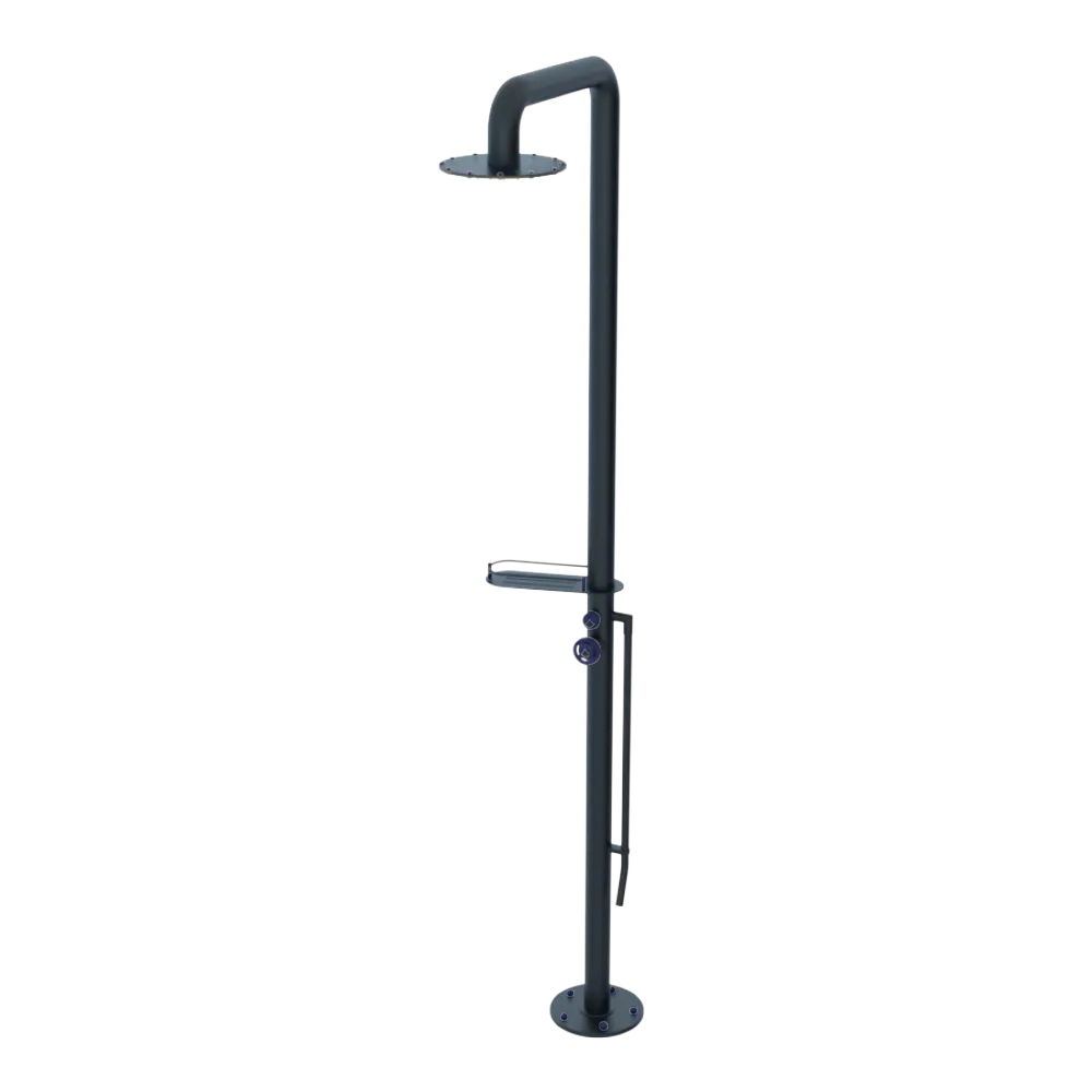 Rubinet Pressure Balance Outdoor Shower with Foot Rinse & 10" Shower Head (with shelf) - 304 Stainless Steel Matt Black