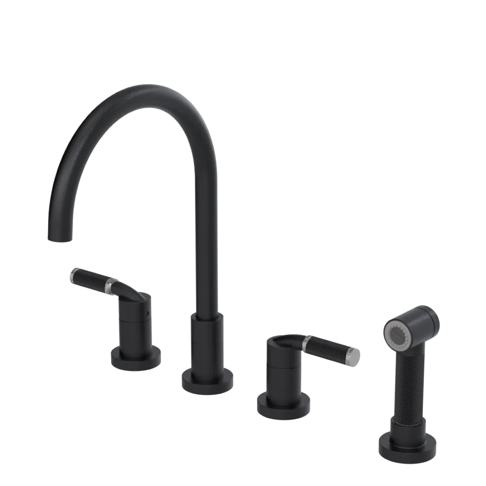 Rubinet Widespread Kitchen Set with Hand Spray Matt Black