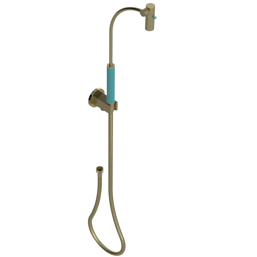 Rubinet Hand Held Shower Bidet with Extended Reach & Dual Function Spray Including Wall Bracket with Supply & Hose (Round) Natural Brass