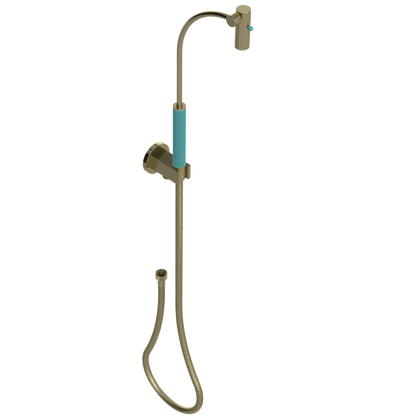 Rubinet Hand Held Shower Bidet with Extended Reach & Dual Function Spray Including Wall Bracket with Supply & Hose (Round) Natural Brass