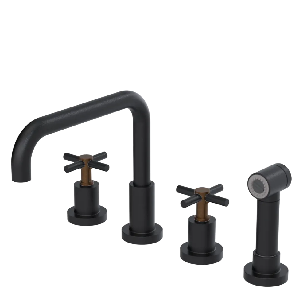 Rubinet Widespread Kitchen Set with Hand Spray Matt Black