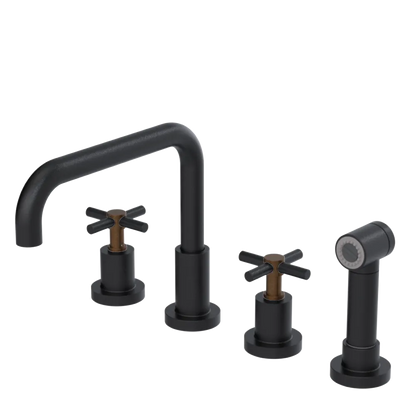 Rubinet Widespread Kitchen Set with Hand Spray Matt Black