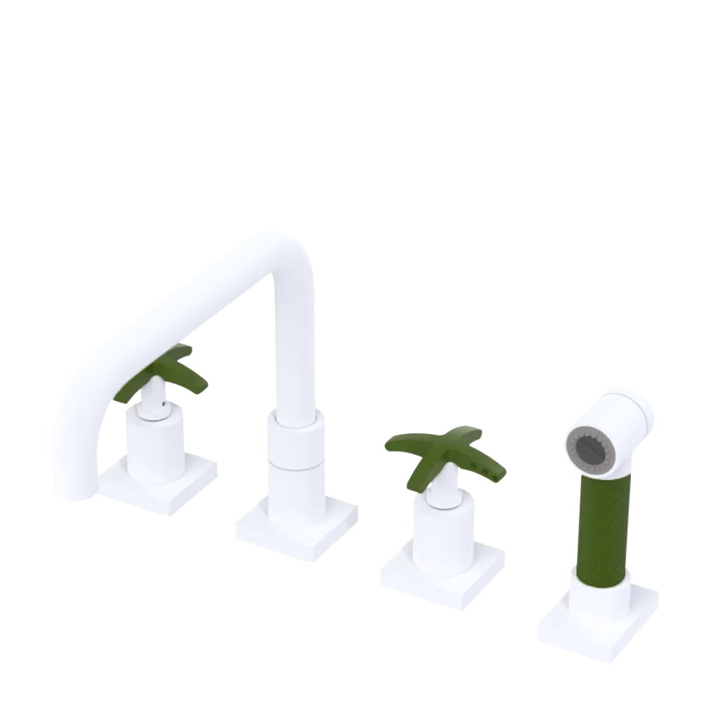 Rubinet Widespread Kitchen Set with Genesis Spout with Hand Spray Matt White