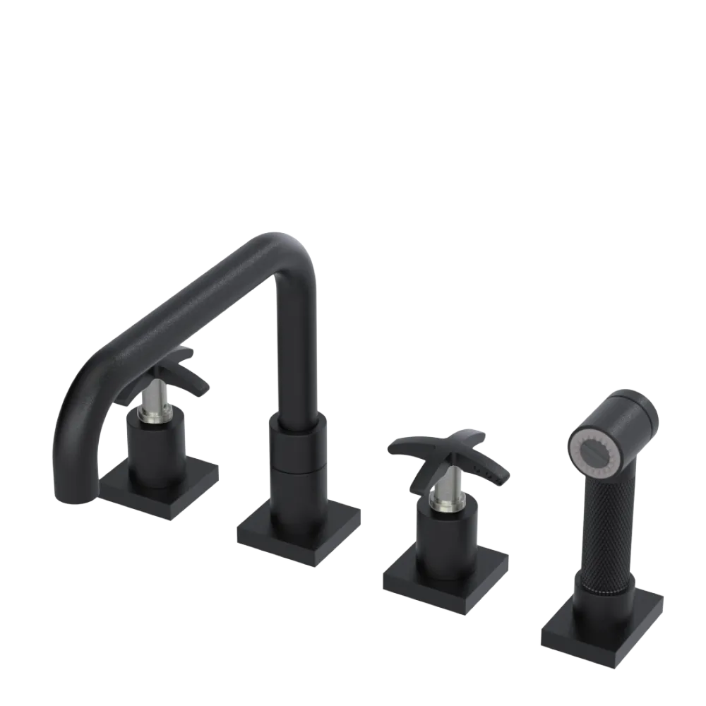 Rubinet Widespread Kitchen Set with Genesis Spout with Hand Spray Matt Black