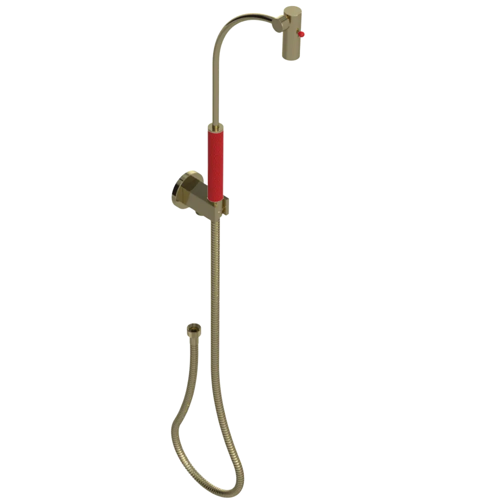 Rubinet Hand Held Shower Bidet with Extended Reach & Dual Function Spray Including Wall Bracket with Supply & Hose (Round) Natural Brass