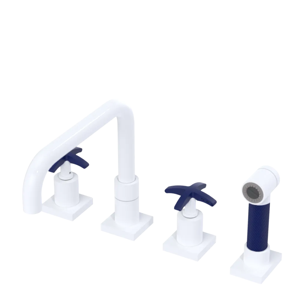 Rubinet Widespread Kitchen Set with Genesis Spout with Hand Spray White