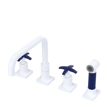 Rubinet Widespread Kitchen Set with Genesis Spout with Hand Spray White