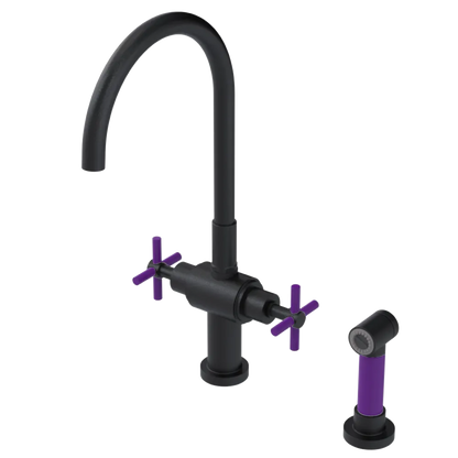 Rubinet Two Handle Single Hole Kitchen Set with LaSalle Spout with Hand Spray Matt Black