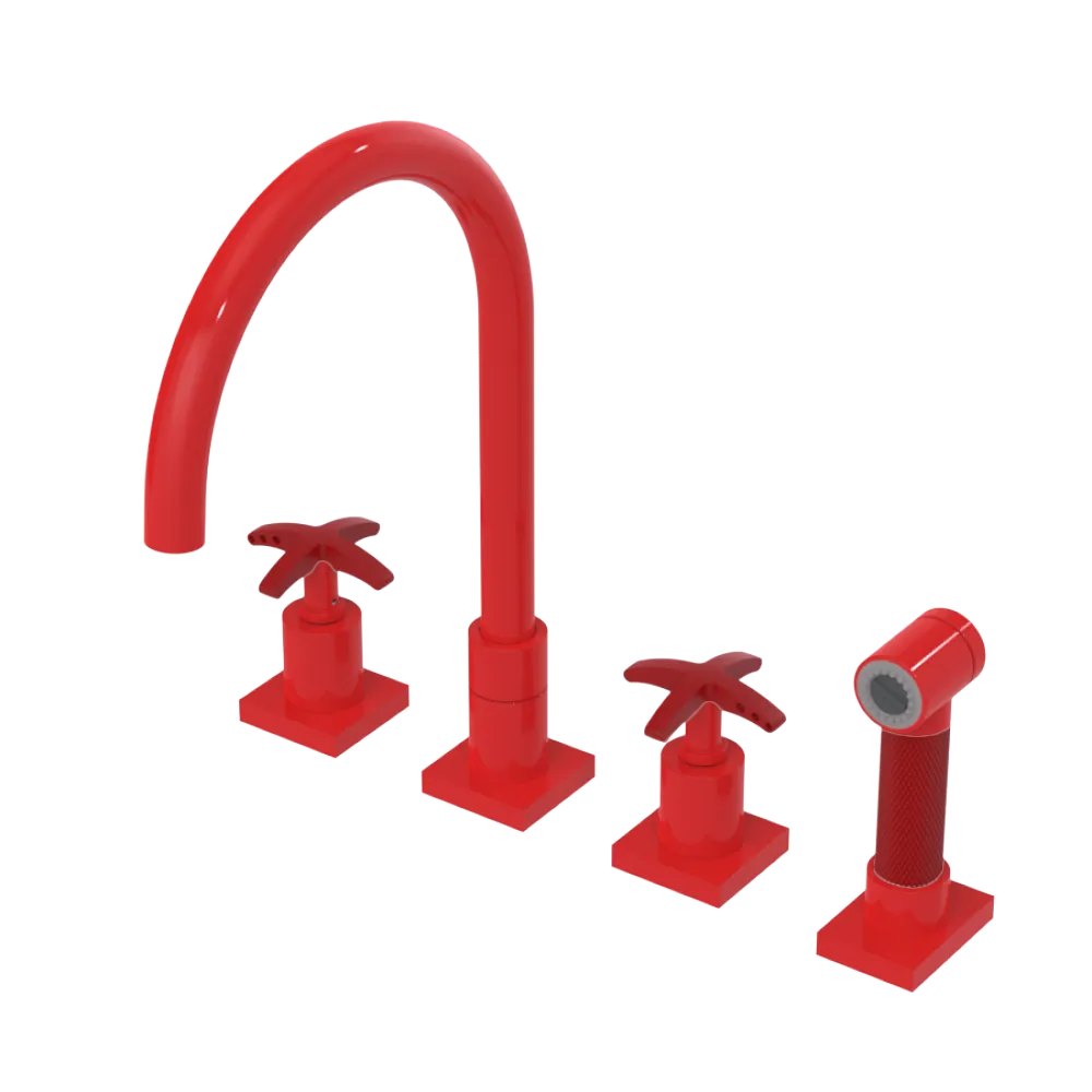 Rubinet Widespread Kitchen Set with Hand Spray Red