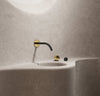 Baril Wall-mounted lavatory faucet spout with deck-mounted handles, drain not included