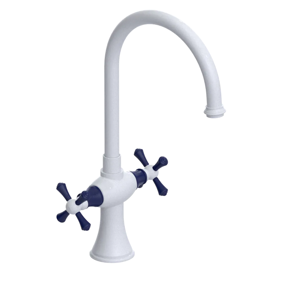 Rubinet Two Handle Single Hole Kitchen Set White