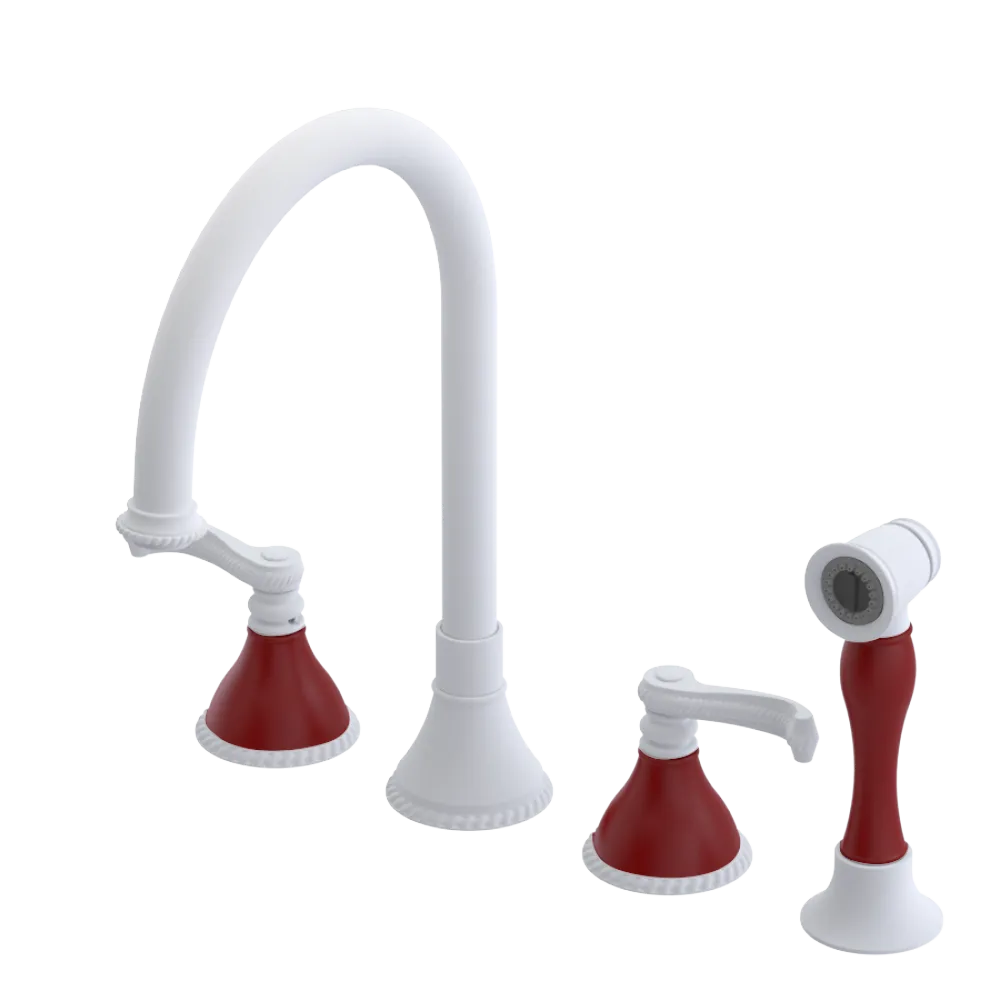 Rubinet Widespread Kitchen Set with Hand Spray Matt White