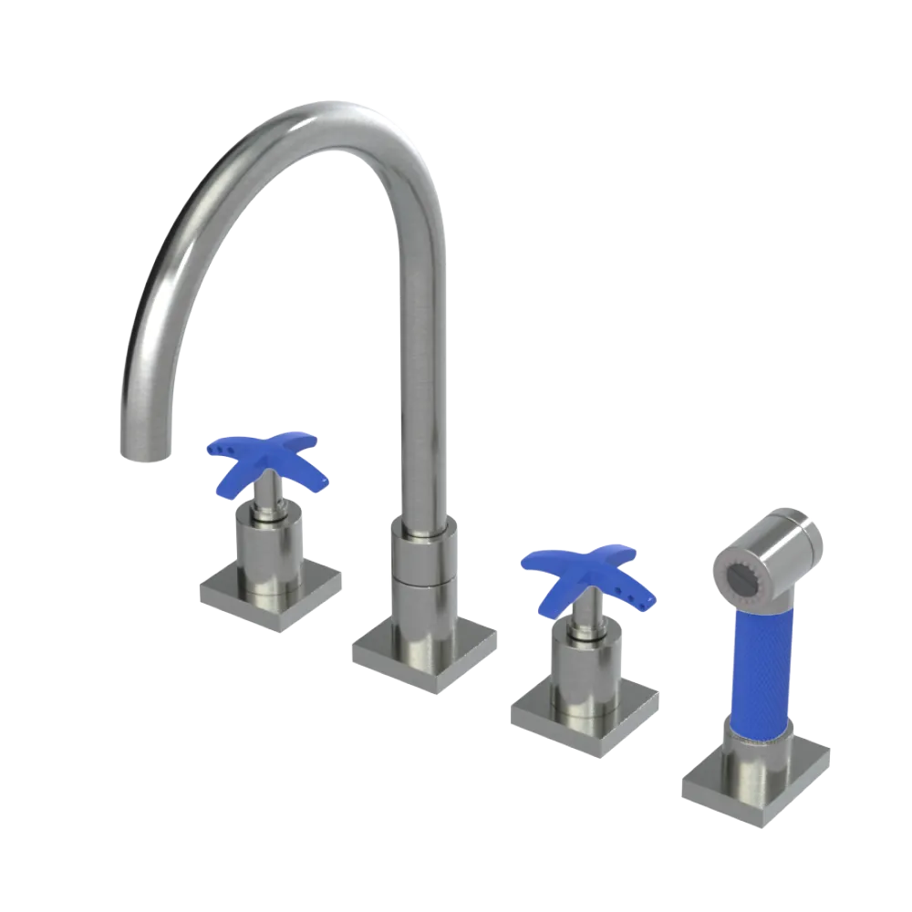Rubinet Widespread Kitchen Set with Hand Spray Satin Nickel