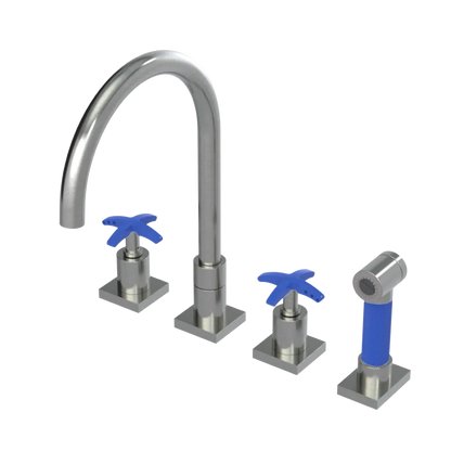 Rubinet Widespread Kitchen Set with Hand Spray Satin Nickel
