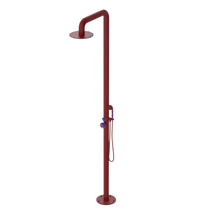 Rubinet Pressure Balance Outdoor Shower with Hand Held Shower & 10" Shower Head - 304 Stainless Steel Maroon