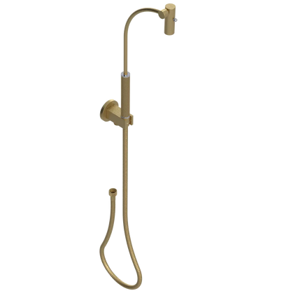 Rubinet Hand Held Shower Bidet with Extended Reach & Dual Function Spray Including Wall Bracket with Supply & Hose (Round) Satin Brass
